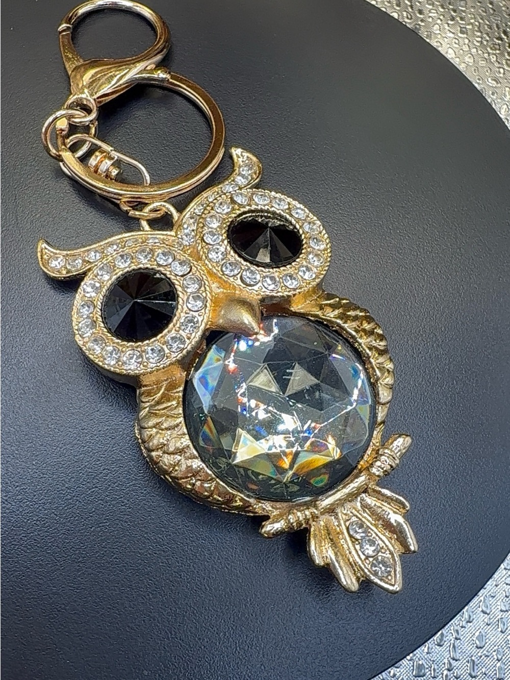 Gold Owl Crystal Keychain Bag Charm - Gold